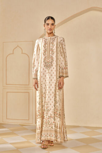 Jarita Printed Silk Kaftan - Ivory, Ivory, image 1